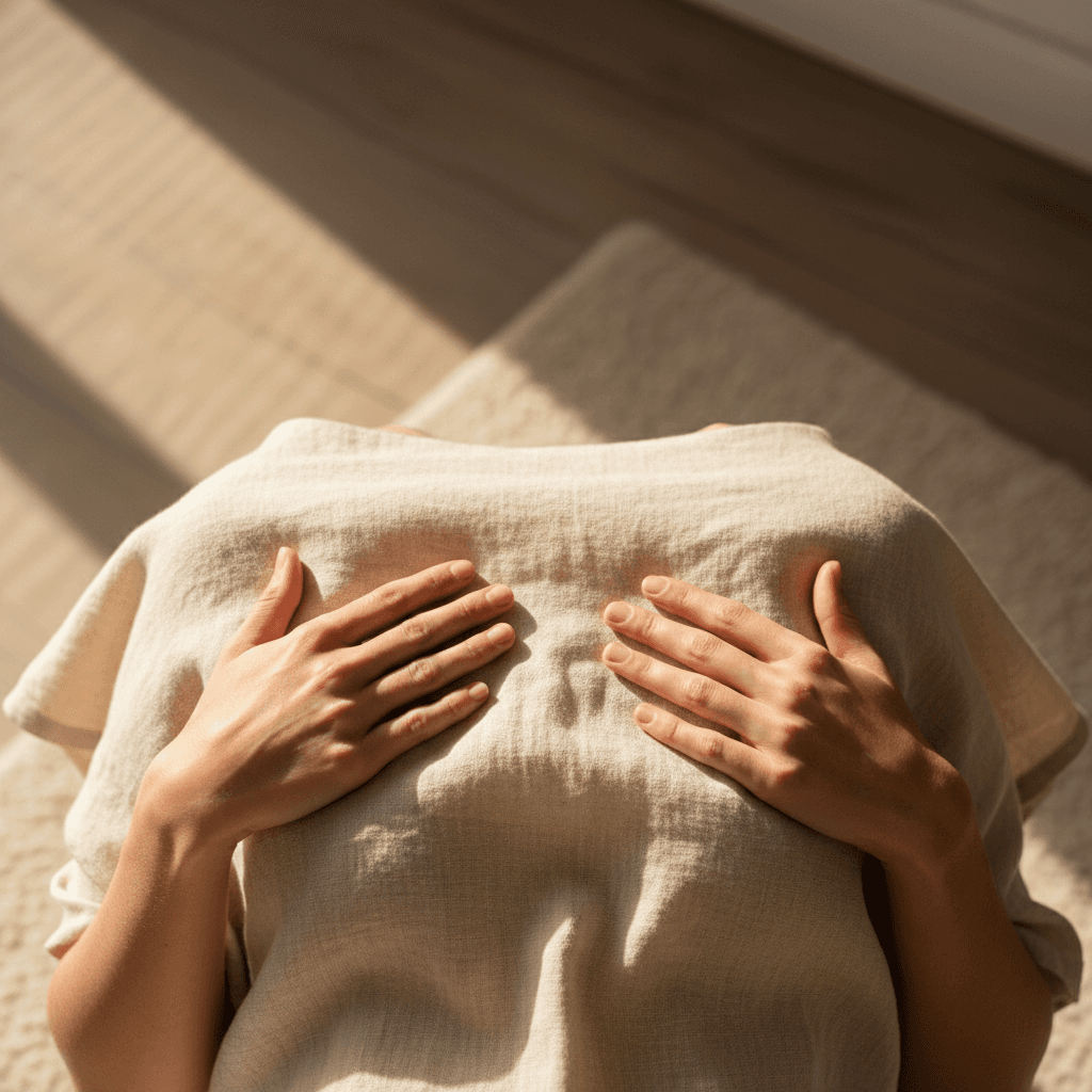 Hands on chest during breathwork practice