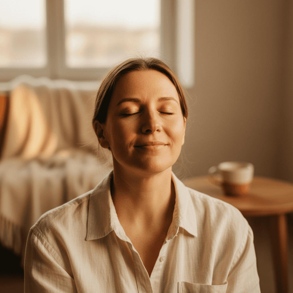 Person experiencing calm during breathwork