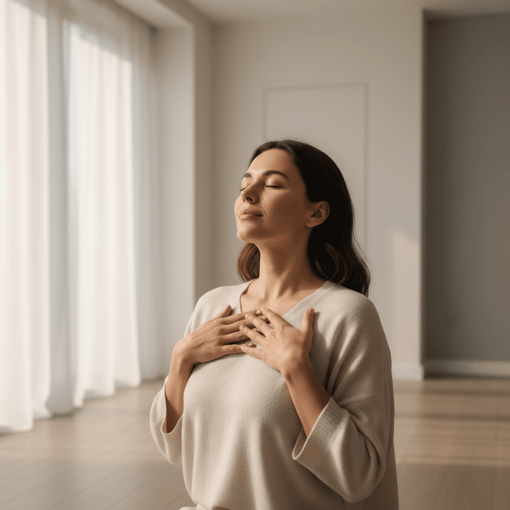 Person practicing mindful breathing