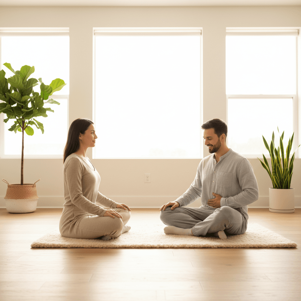 Breathwork facilitator and client in session