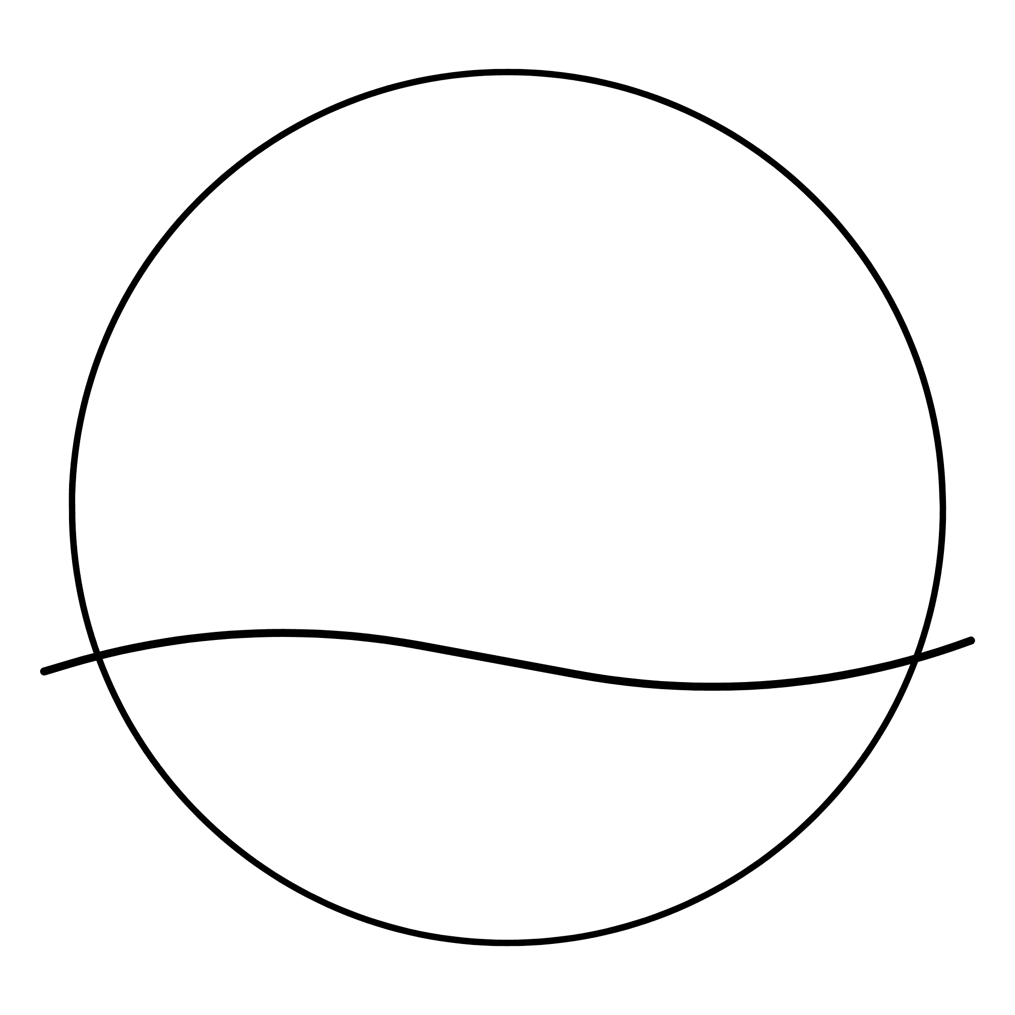 Minimalist black line art of a circle with a wavy horizontal line passing through the bottom.